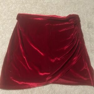SHEIN Red Velvet Wrap-Style Mini Skirt